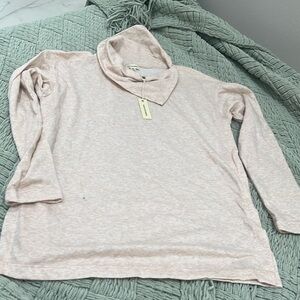 Max Studio Long Sleeve Split Neck Drop Shoulder Pullover Sweater Tunic Pink XS